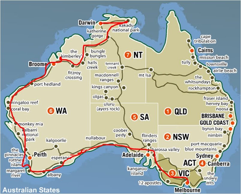 מפת הטיול באוסטרליה משפחת רוטנברג